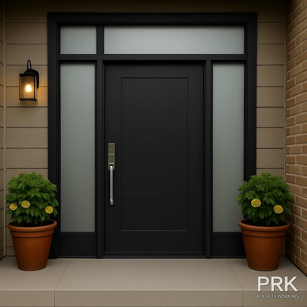Smooth Finish Fiberglass Door with sidelites and transom in Canada